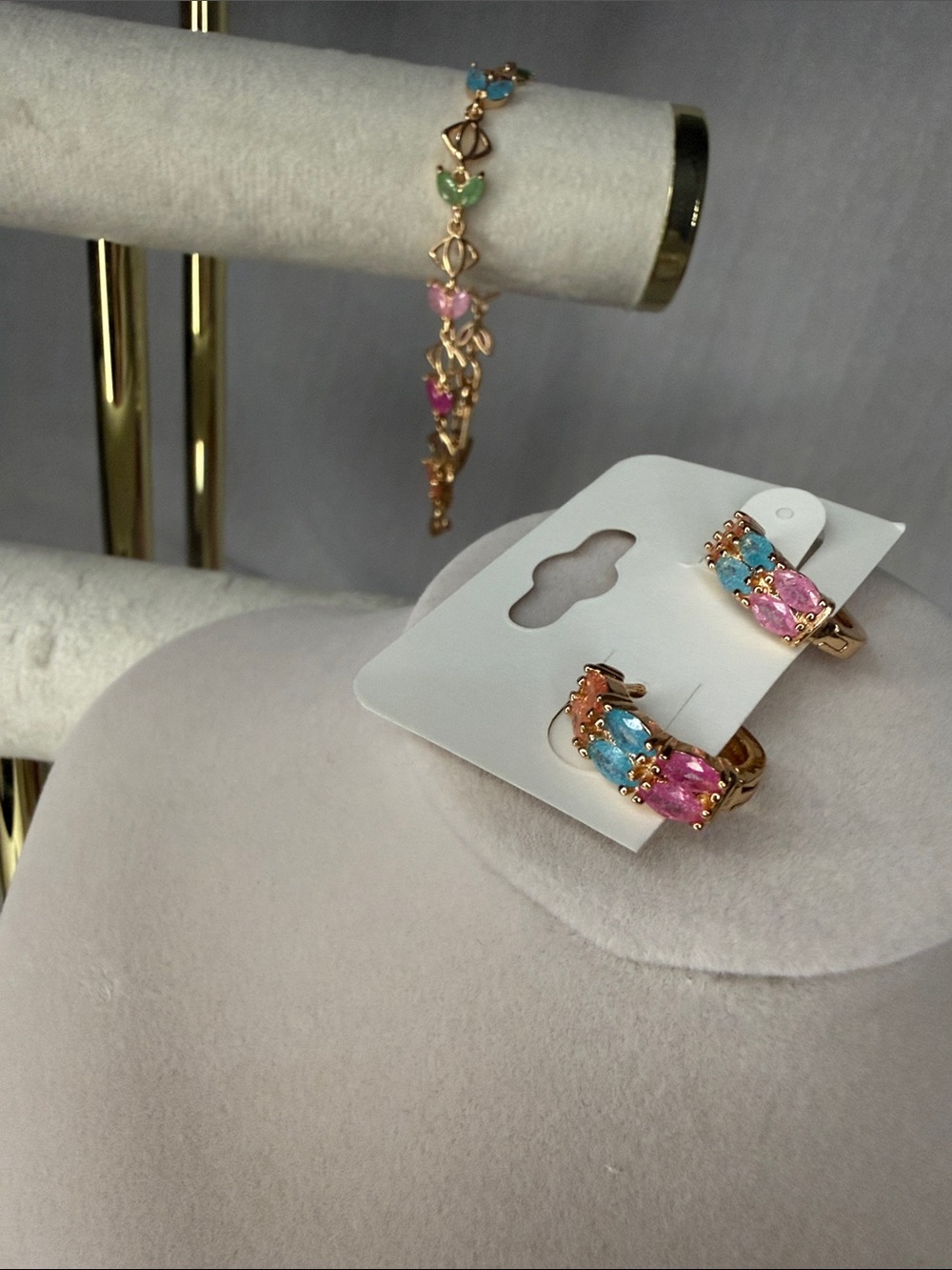 Triple Plated Rose Gold Multi-Color CZ Hoop Earrings and Bracelet Set